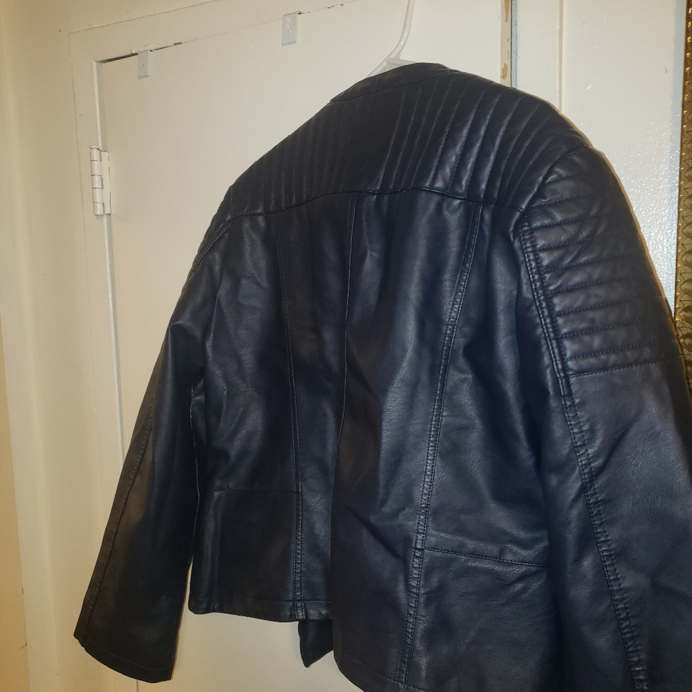Navy Blue pleather biker jacket